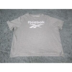 Reebok Shirt Womens 2X Gray Crew Neck Athletic Stretch Short Sleeve